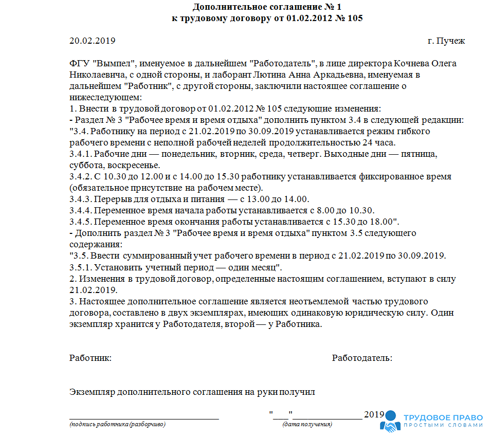 Трудовой договор с гибким графиком работы образец